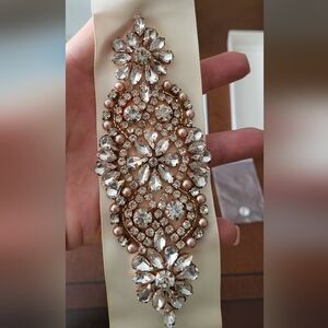Rose Gold Embellished Crystal and Rhinestone Bridsl Sash Belt